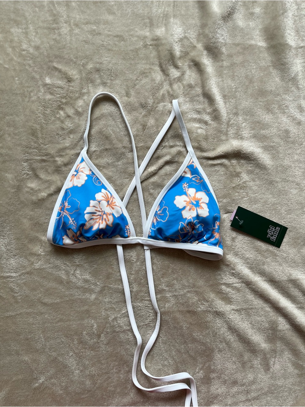 Wild Fable Women’s Blue Triangle Bikini Top XS Small NWT Hibiscus Print